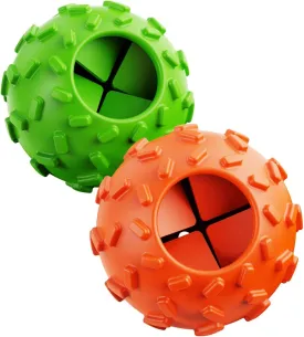 2-Pack Treat Dispensing Dog Puzzle Toy  Cognitive Dog Treat Toy,Interactive Chew Ball for Aggressive Chewers, Slow Feeder for Mental Stimulation & Anxiety Relief, Puppy Training Toy, Natural Rubber