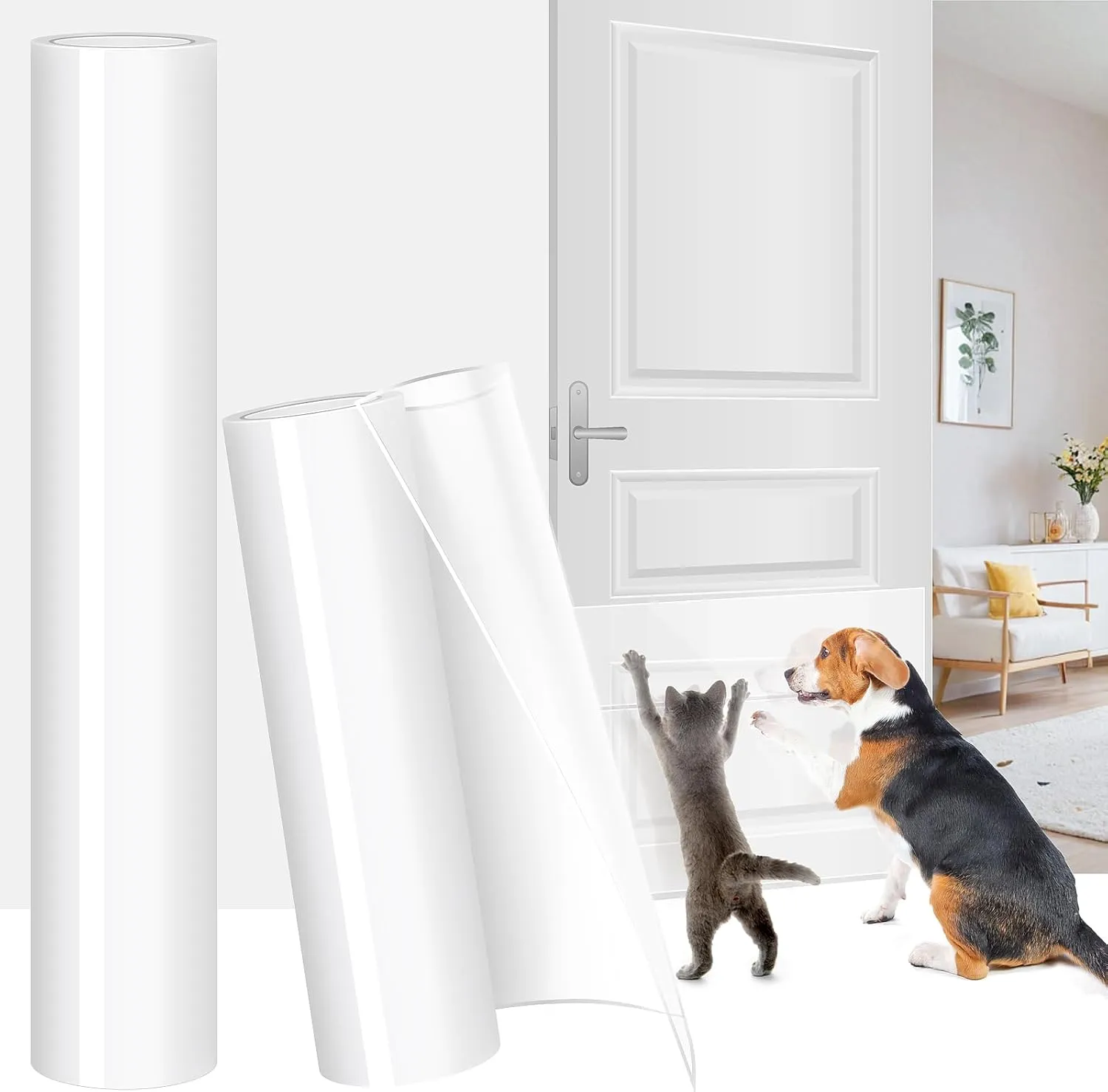 2rolls Anti Cat Scratch Furniture Protector, Couch Protector from Cat Claws  Heavy-Duty, Easy-to-Apply Scratching Deterrent and Shield for Sofa Corners, Walls, No Pins. (11.8" X 98.8"& 7.87"X 98.8")