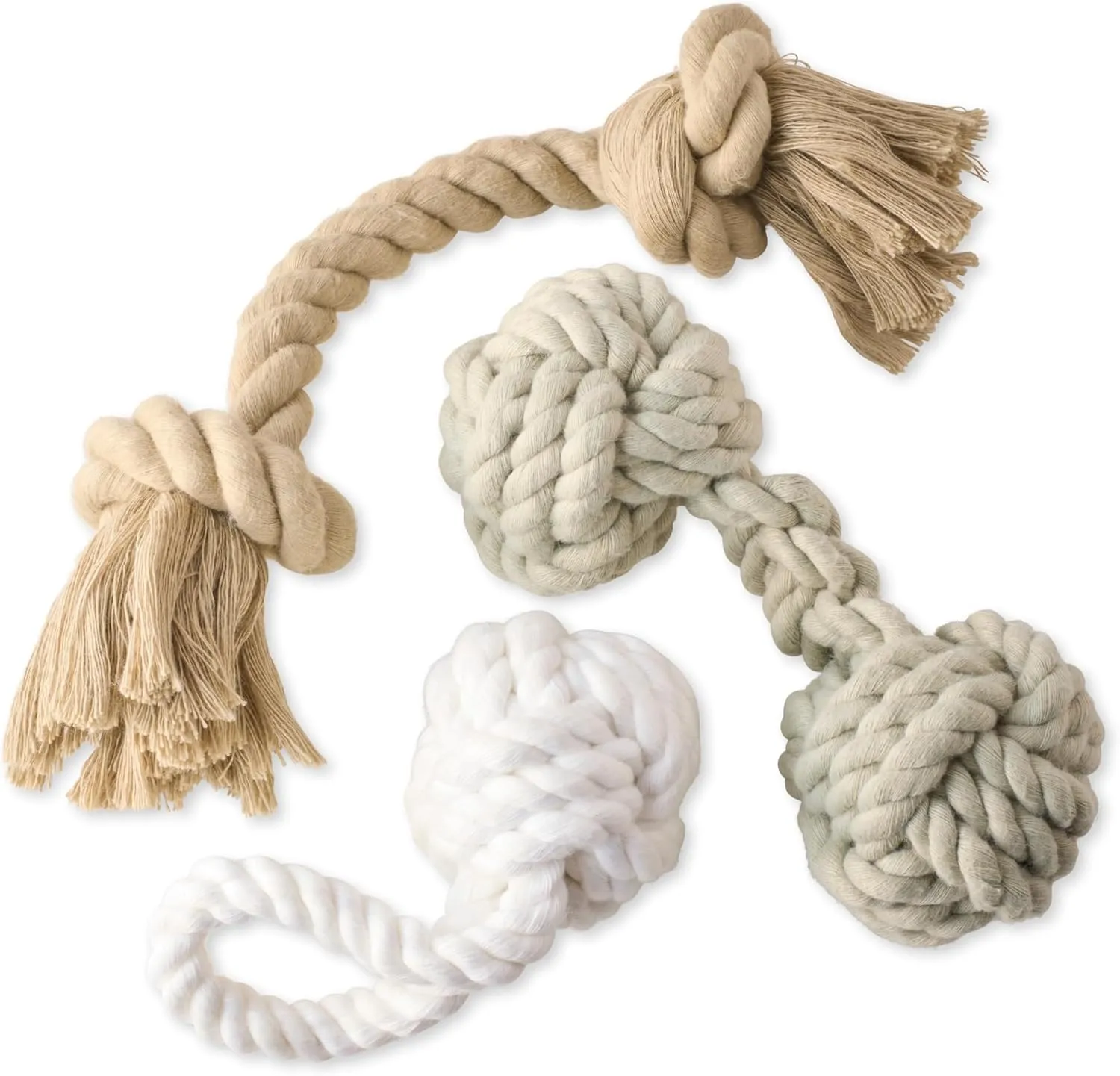 3-Pack Organic Cotton Dog Rope Pull Toys for All Pet Breeds, Desert Ombre, One Size