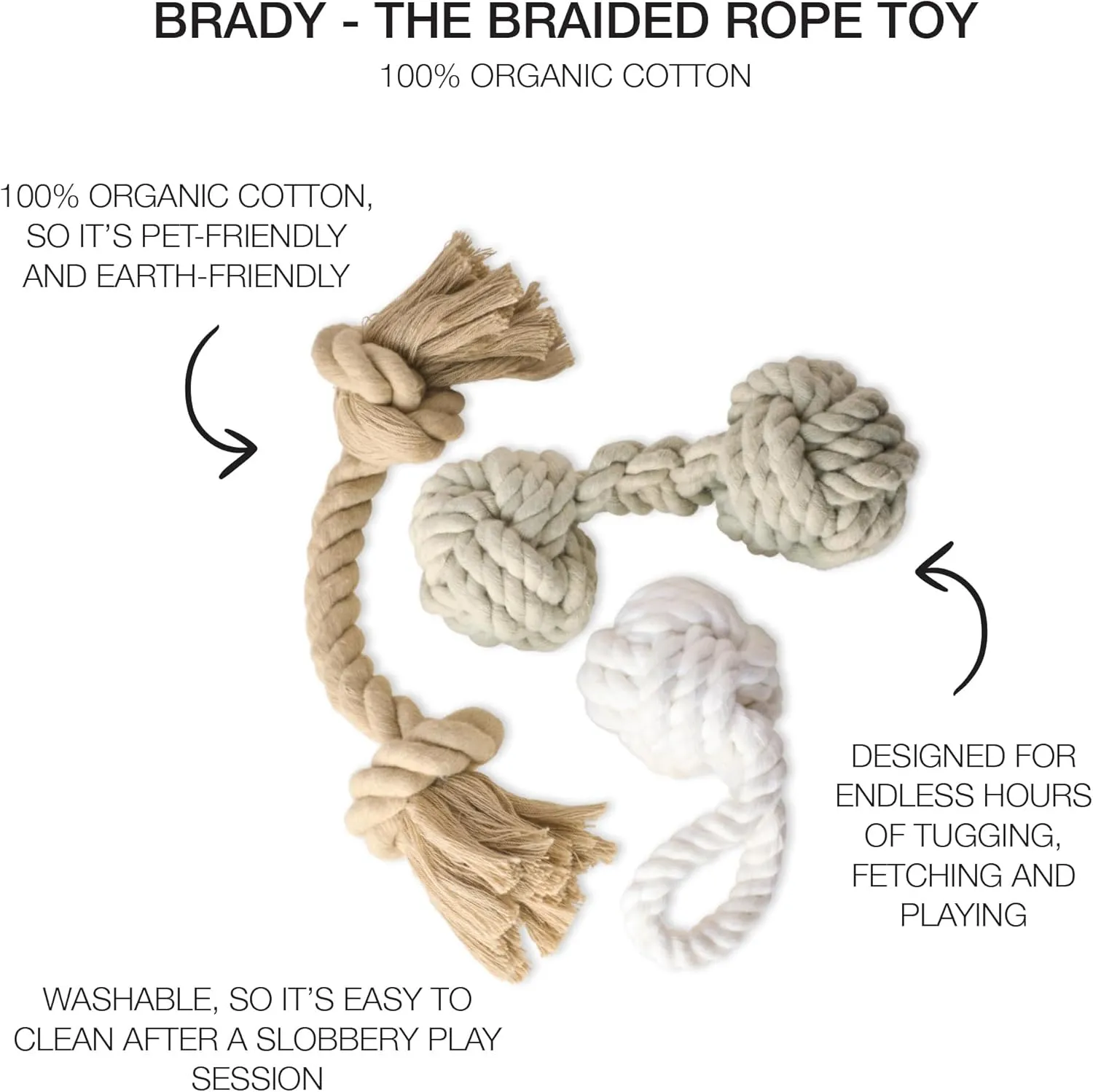 3-Pack Organic Cotton Dog Rope Pull Toys for All Pet Breeds, Desert Ombre, One Size