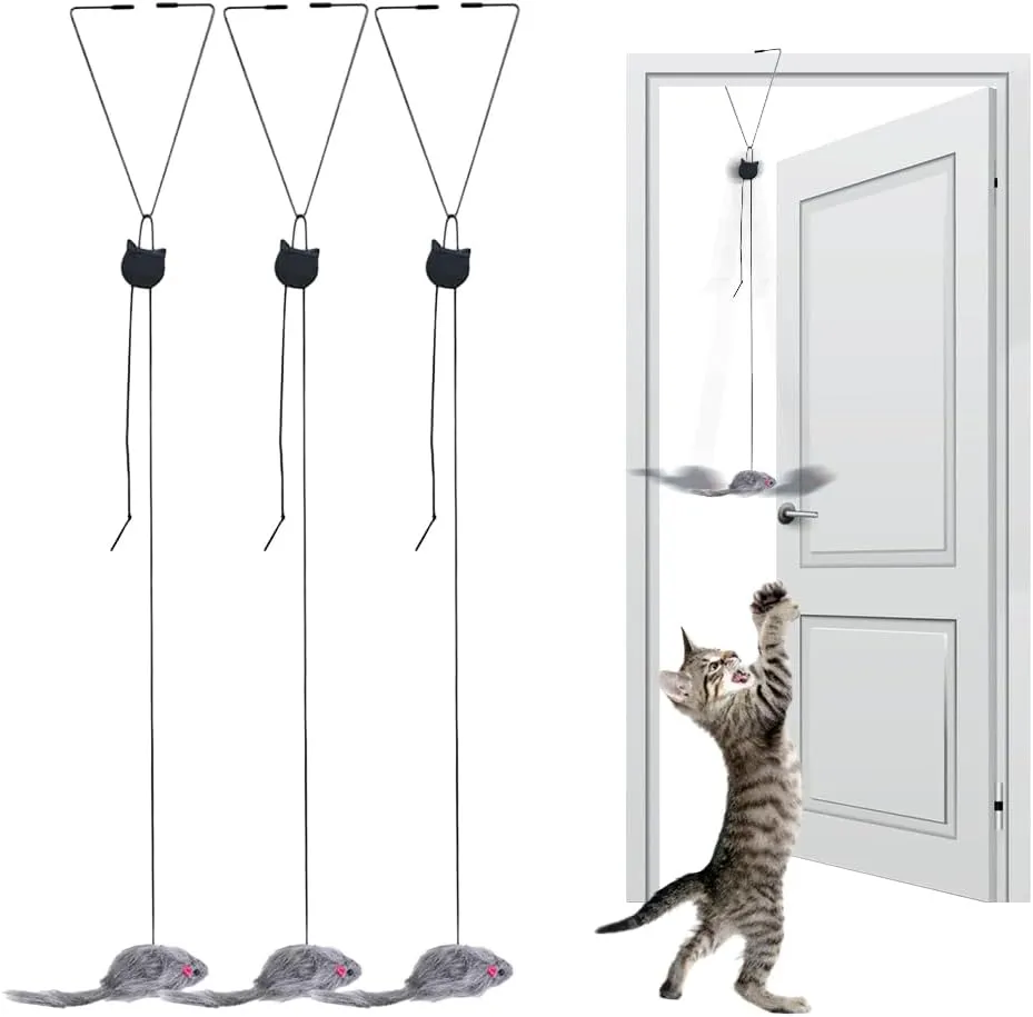 3 Pcs Interactive Cat Toys, 2025 New Hanging Door Cat Toy Interactive Bouncing Mouse Cat Toy Cat Feather Toy, Feather and Mouse Cat Toys for Bored Indoor Adult Kitten Cats
