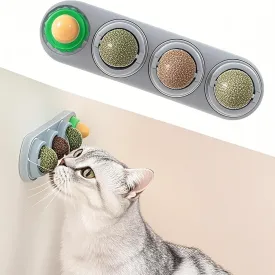 4 Pack Catnip Balls for Cats Wall,Edible Cat Toys with Catnip Silvervine Gall Fruit Flavors Energy Ball for Lick Dental Teeth Cleaning Cats Wall