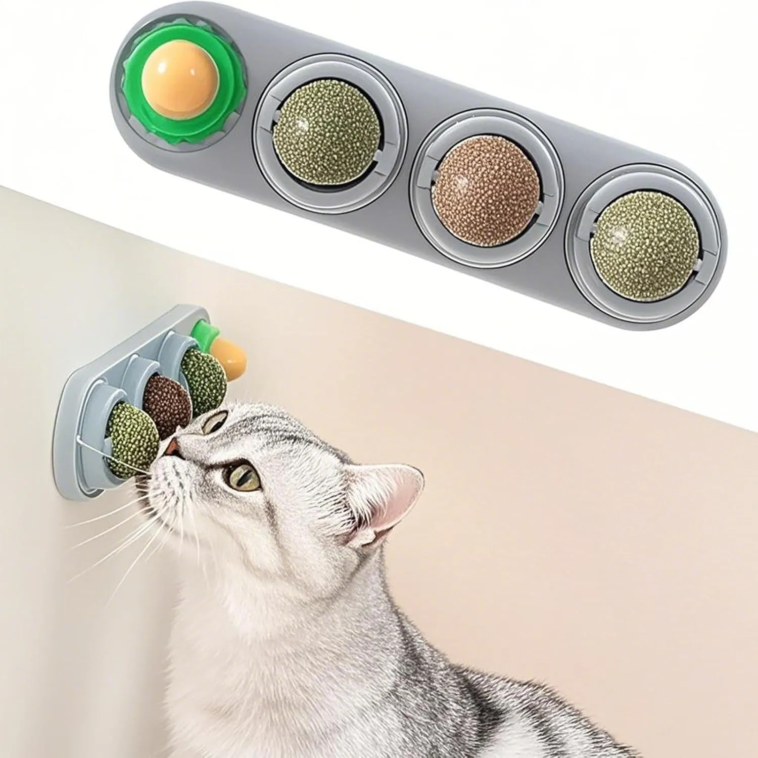 4 Pack Catnip Balls for Cats Wall,Edible Cat Toys with Catnip Silvervine Gall Fruit Flavors Energy Ball for Lick Dental Teeth Cleaning Cats Wall