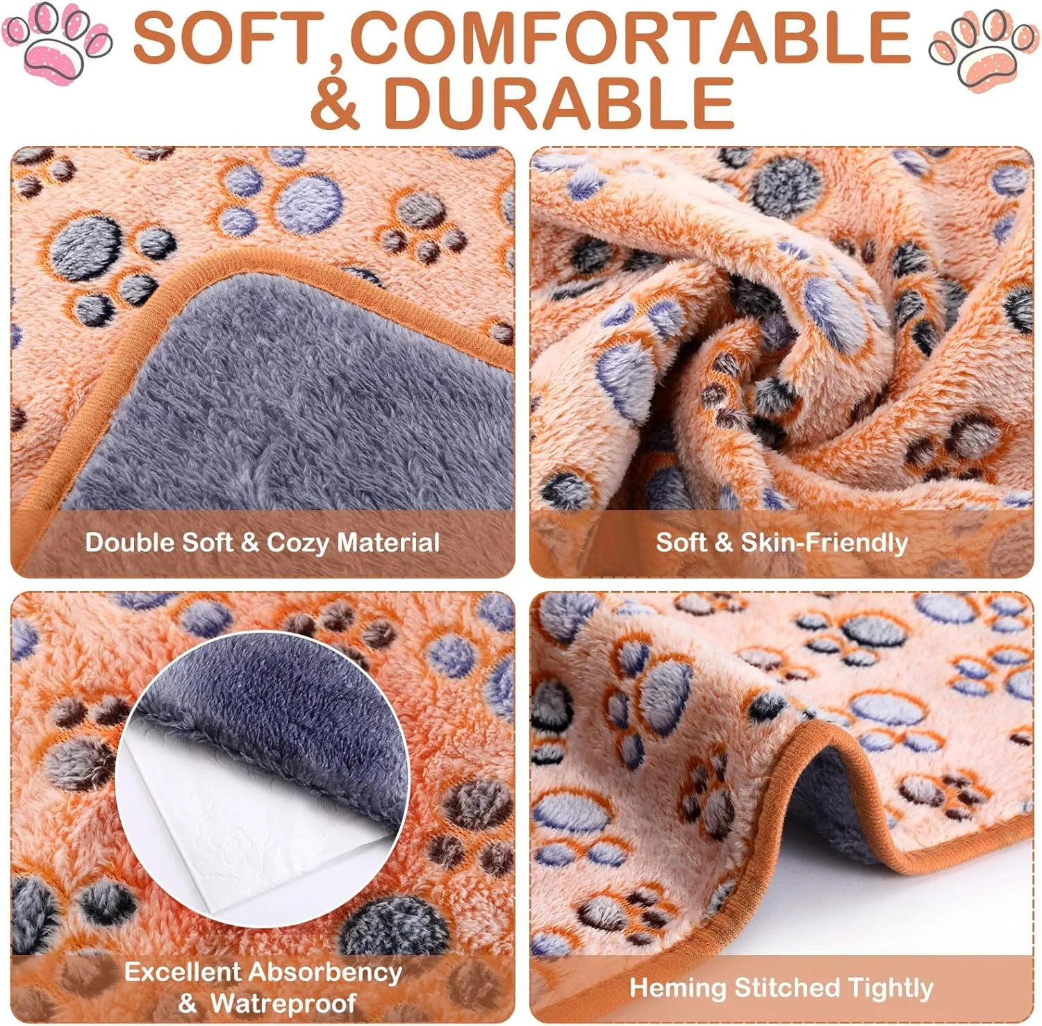 4 Pcs Waterproof Guinea Pig Blankets Washable Small Animal Fleece Bedding Absorbent Guinea Pig Cage Liners Reusable Pet Pee Pad Sleep Mat Pad Cover for Hamster Ferret (Paw Print, 18 x 13 Inch)