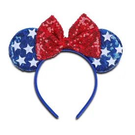 4th of July Mouse Ears Headband for Women, Red White and Blue Mouse Ears Headband, Independence Hair Accessory, Patriotic Party Favors, One Size Fits Most