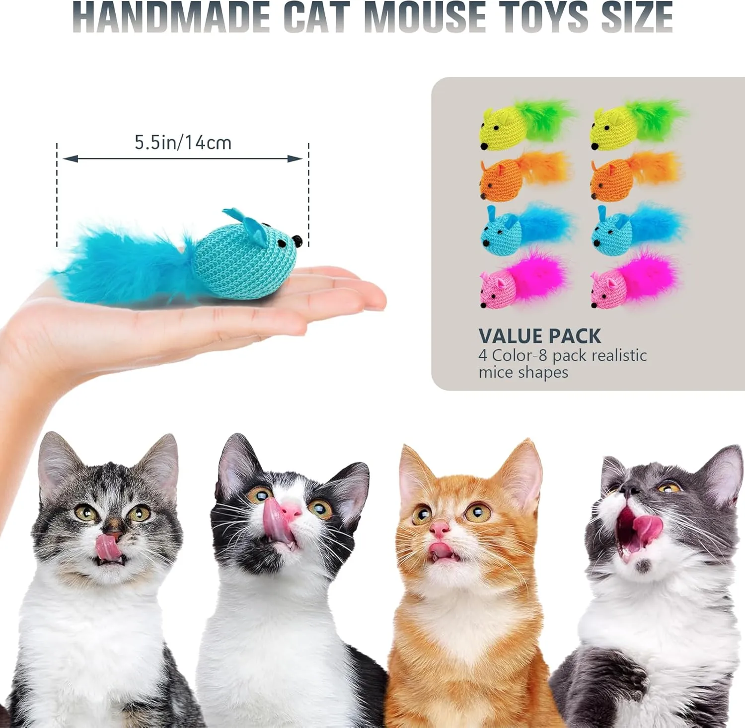 8 Pack Cat Mouse Natural Catnip Toys for Bored Indoor Adult Cats-Knitting Cat Mice Animals Toys,Kitten Chew Toys Teeth Cleaning,Interactive Catch Play Mouse Toy for Cats
