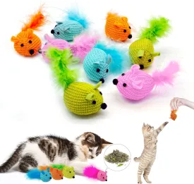 8 Pack Cat Mouse Natural Catnip Toys for Bored Indoor Adult Cats-Knitting Cat Mice Animals Toys,Kitten Chew Toys Teeth Cleaning,Interactive Catch Play Mouse Toy for Cats