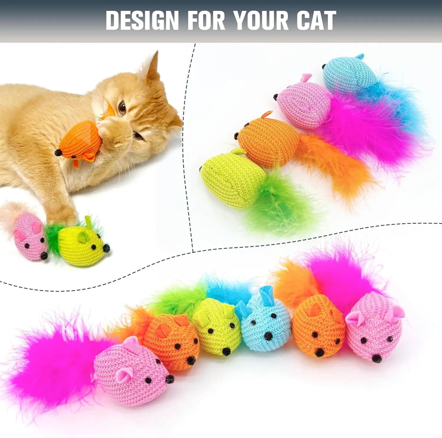 8 Pack Cat Mouse Natural Catnip Toys for Bored Indoor Adult Cats-Knitting Cat Mice Animals Toys,Kitten Chew Toys Teeth Cleaning,Interactive Catch Play Mouse Toy for Cats