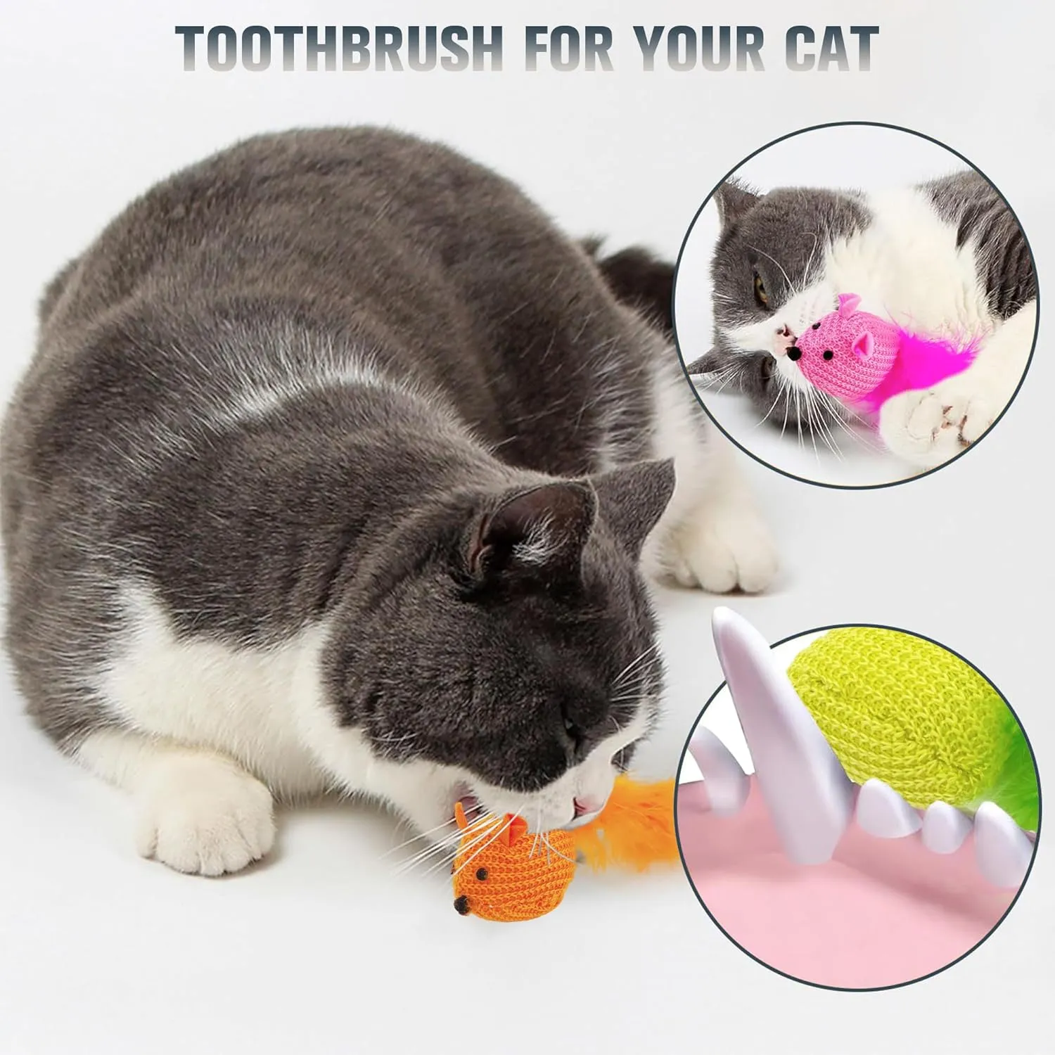 8 Pack Cat Mouse Natural Catnip Toys for Bored Indoor Adult Cats-Knitting Cat Mice Animals Toys,Kitten Chew Toys Teeth Cleaning,Interactive Catch Play Mouse Toy for Cats