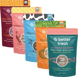 A Better Treat  Organic, Single Ingredient, Freeze Dried Pumpkin, Grass Fed & Finished Beef Liver, Chicken, Sweet Potato, Wild Salmon Dog Treats & Cat Treats | Natural Diabetic Friendly | Made in USA