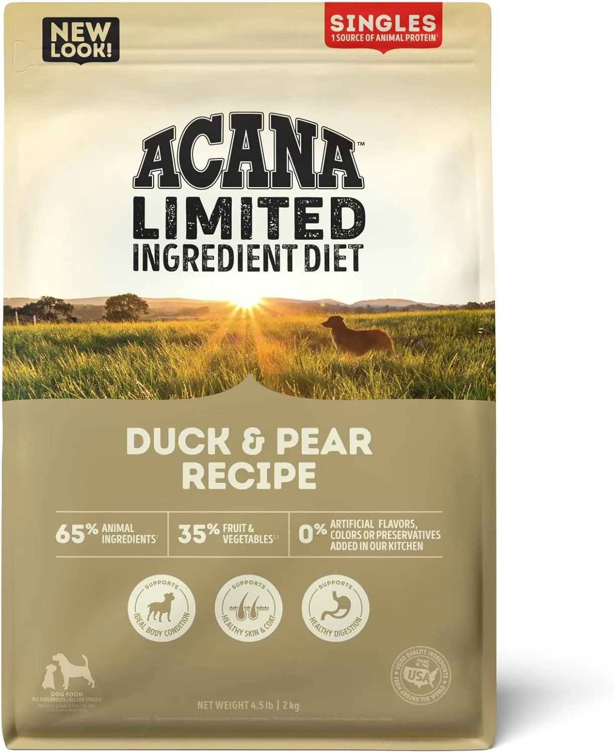 ACANA Singles Limited Ingredient Dry Dog Food, Duck & Pear Recipe, Single Protein Source Dog Food Kibble, 4.5lb