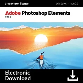 Adobe Photoshop Elements 2025 | PC/Mac | Software Download | Photo Editing | 3-year term license | Activation Required