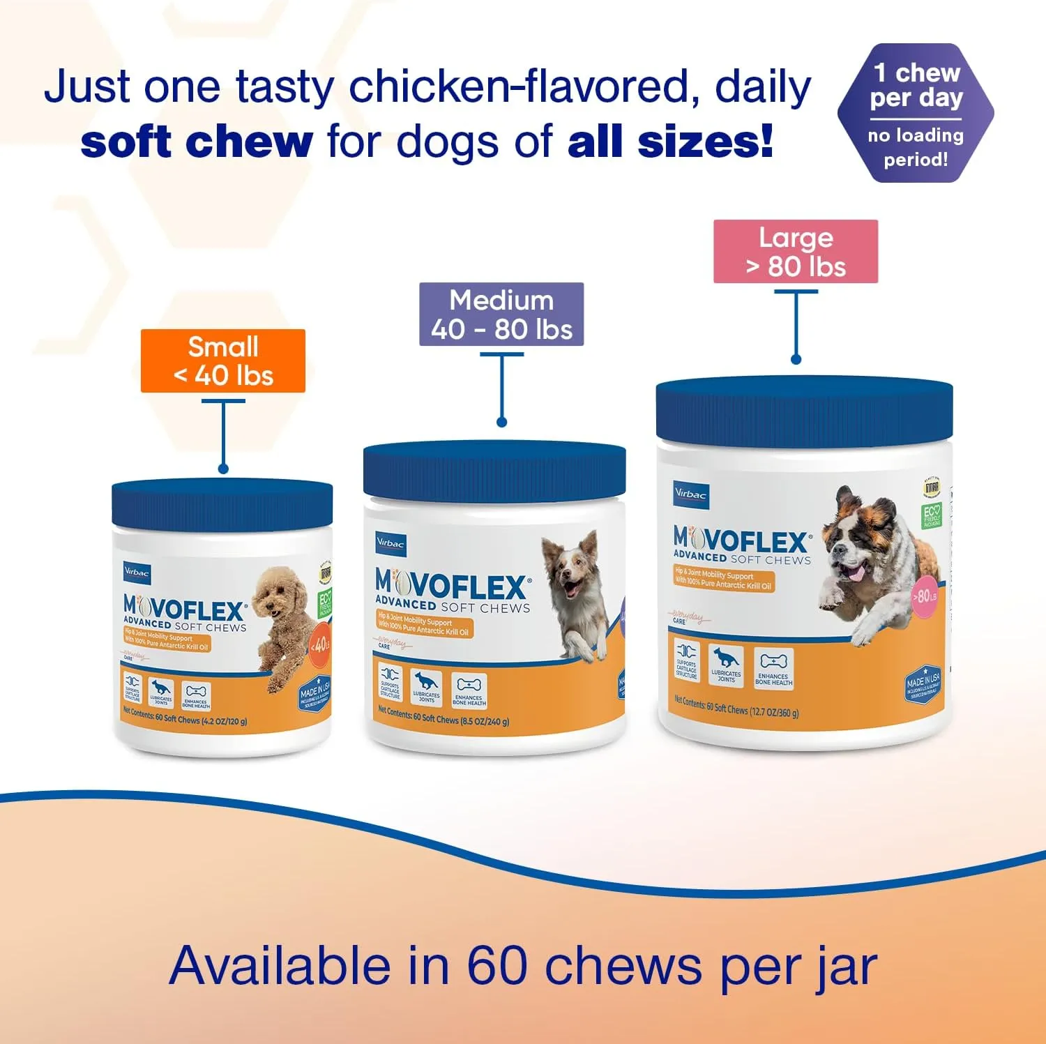 Advanced Soft Chews Hip and Joint Support Supplement for Large Dogs 120 Count by Virbac