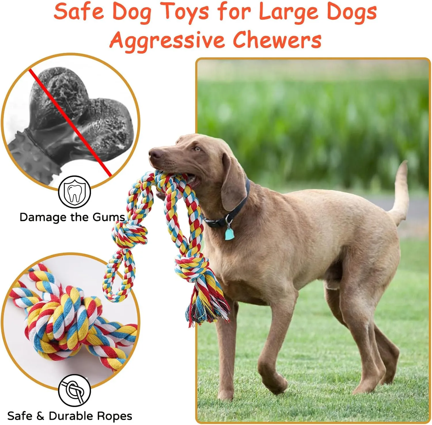 Aitmexcn Heavy Duty Dog Rope Toys - 8 Pack for Large & Medium Aggressive Chewers, Dental Cleaning & Tug Toy for Boredom, 100% Cotton Indestructible Toy
