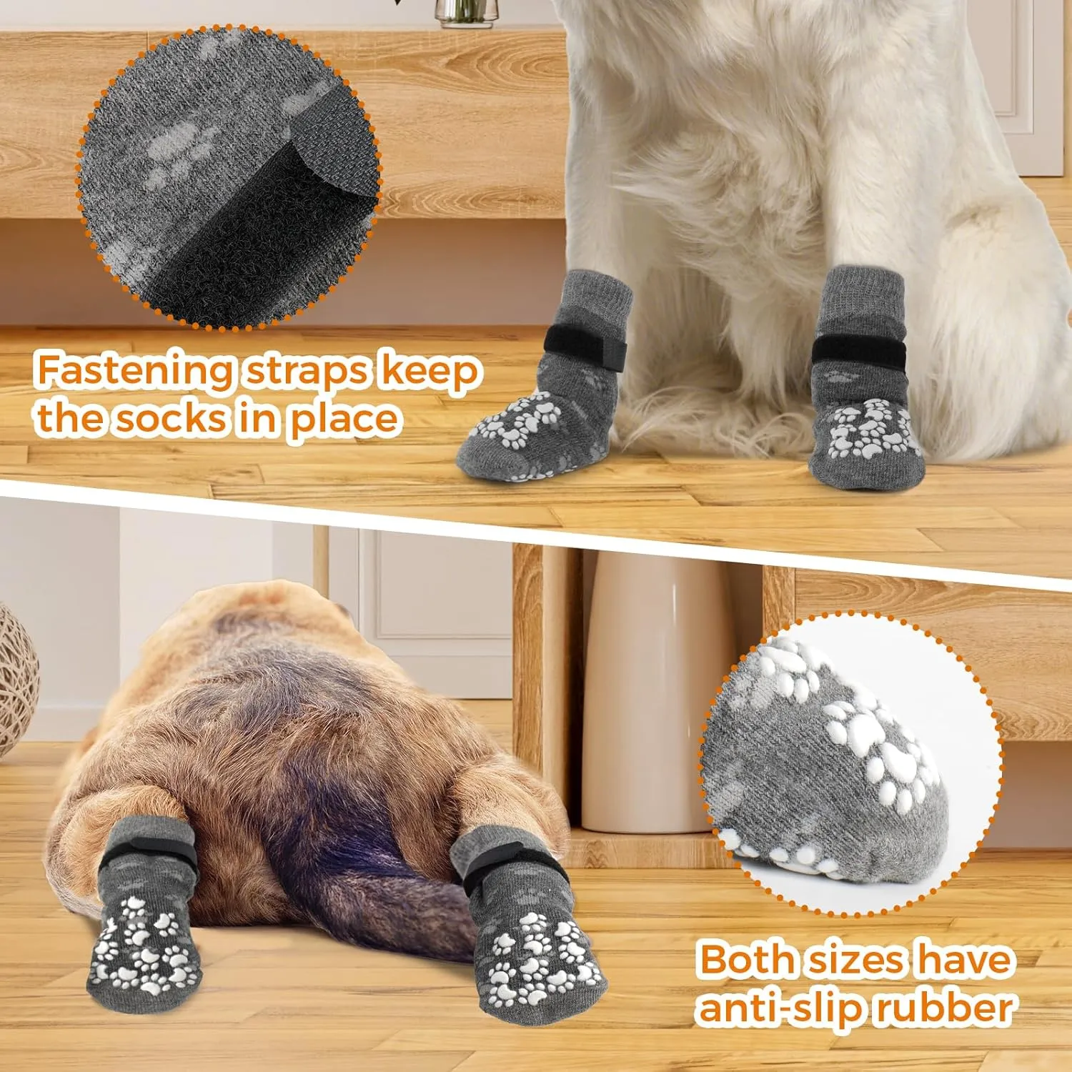 Anti-Slip Dog Socks Prevent Licking Paws,Dog Socks with Grippers for Senior Dogs Walk on Hardwood Floor,Dog Grippers with Strong Traction,Dog Essentials,Grey 2 Pairs,XL