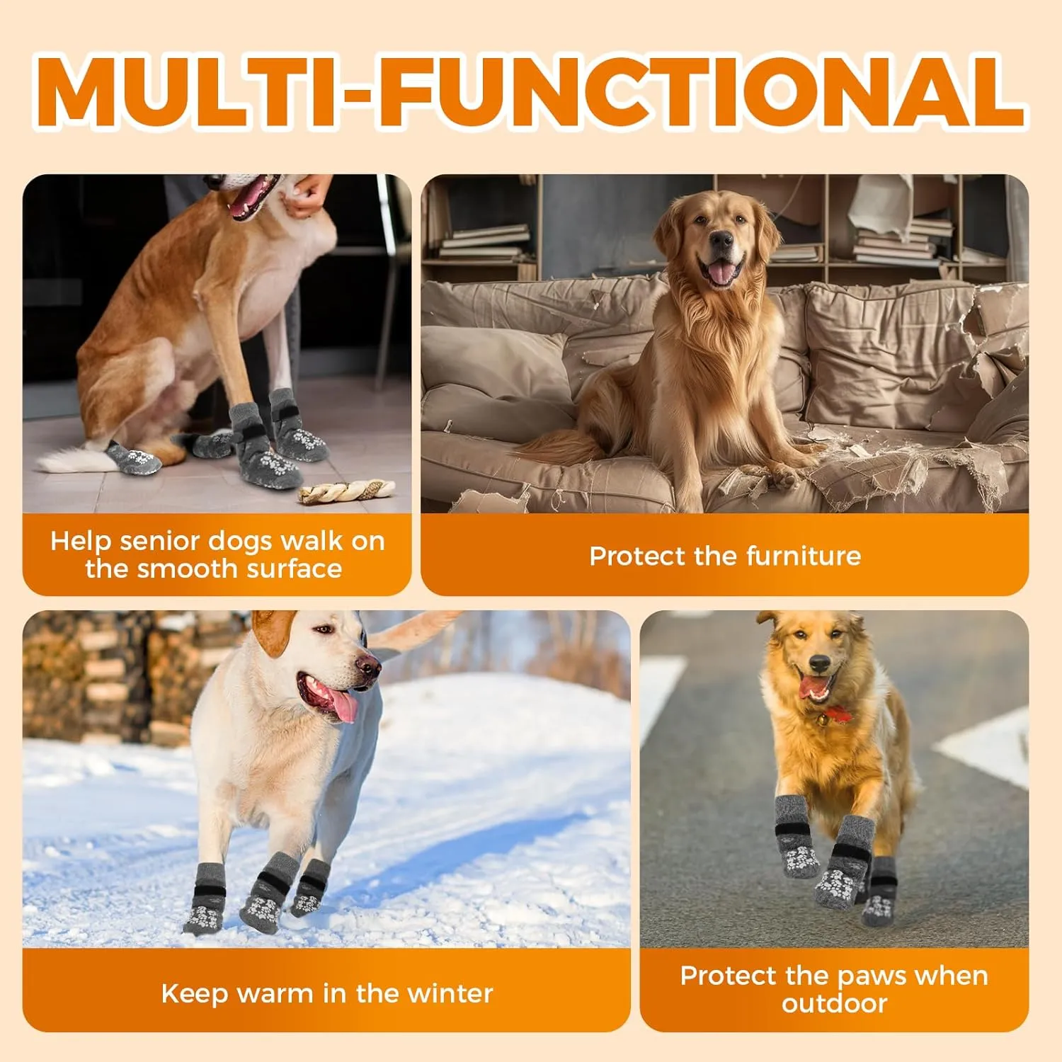 Anti-Slip Dog Socks Prevent Licking Paws,Dog Socks with Grippers for Senior Dogs Walk on Hardwood Floor,Dog Grippers with Strong Traction,Dog Essentials,Grey 2 Pairs,XL