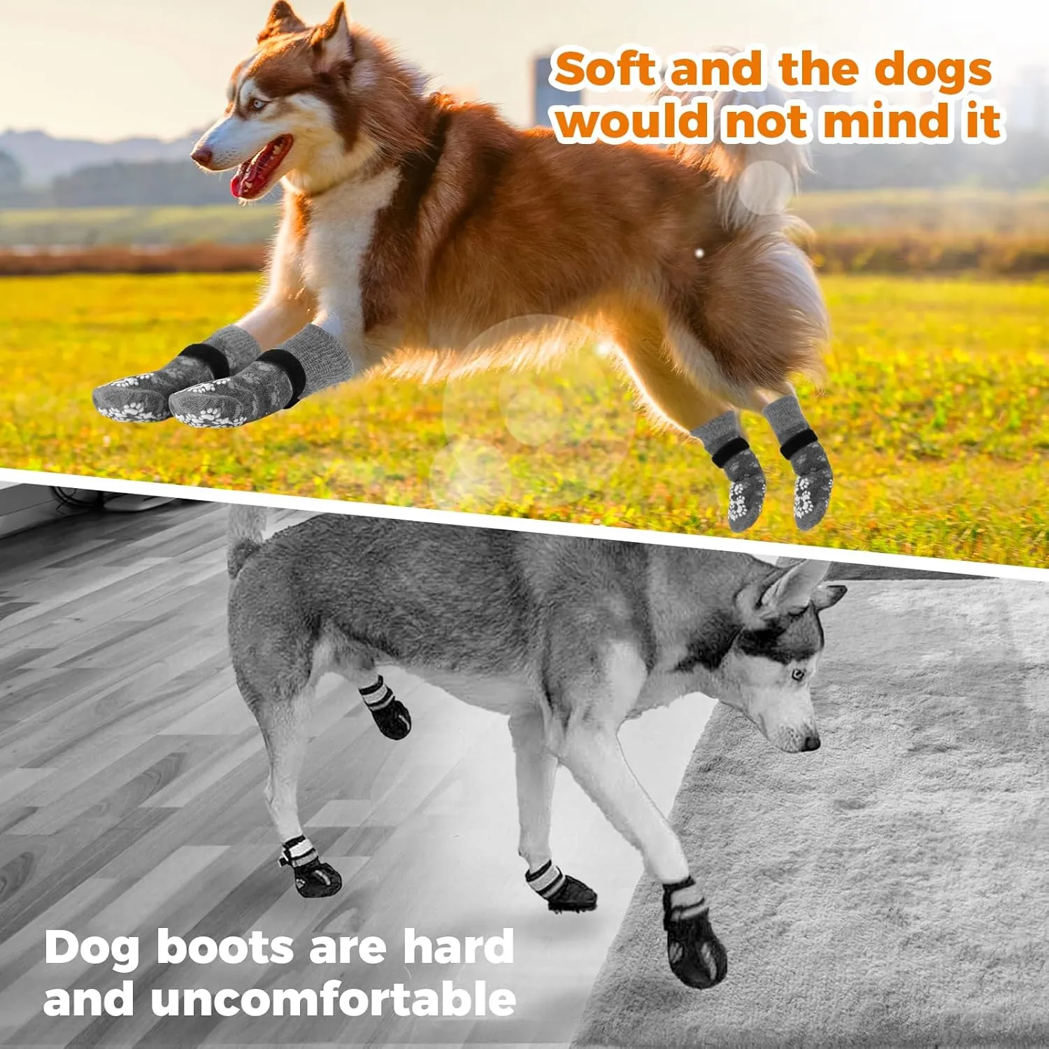 Anti-Slip Dog Socks Prevent Licking Paws,Dog Socks with Grippers for Senior Dogs Walk on Hardwood Floor,Dog Grippers with Strong Traction,Dog Essentials,Grey 2 Pairs,XL
