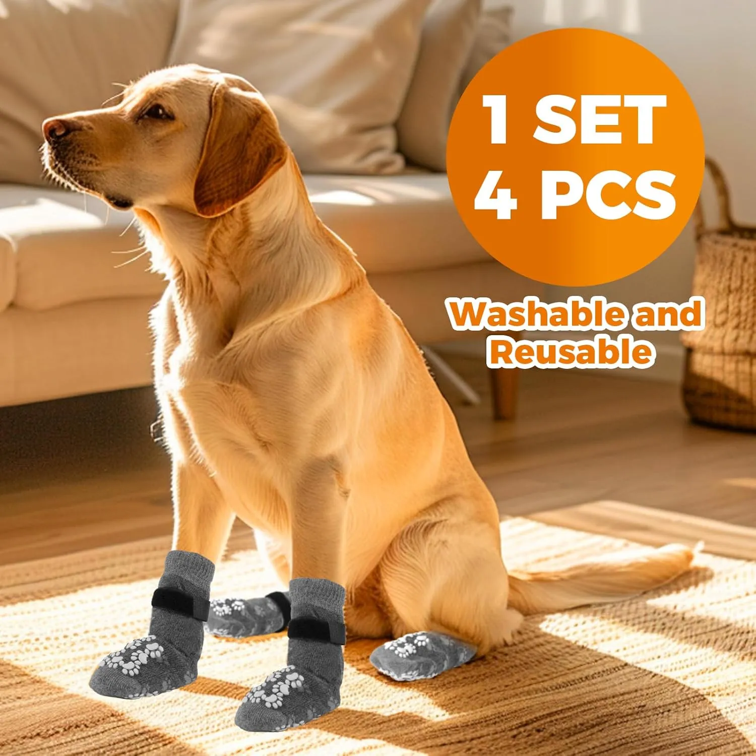 Anti-Slip Dog Socks Prevent Licking Paws,Dog Socks with Grippers for Senior Dogs Walk on Hardwood Floor,Dog Grippers with Strong Traction,Dog Essentials,Grey 2 Pairs,XL