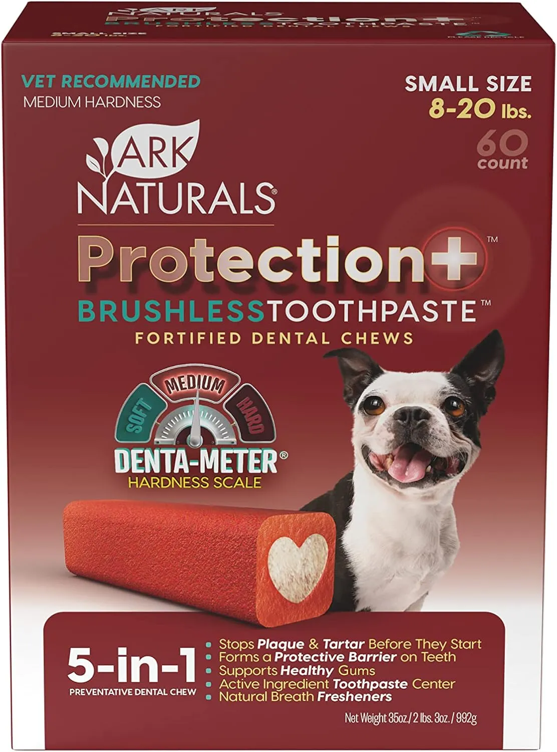ARK NATURALS Protection  Brushless Toothpaste, Dog Dental Chews for Small Breeds, Prevents Plaque & Tartar, Freshens Breath, 35oz, 1 Pack, Red
