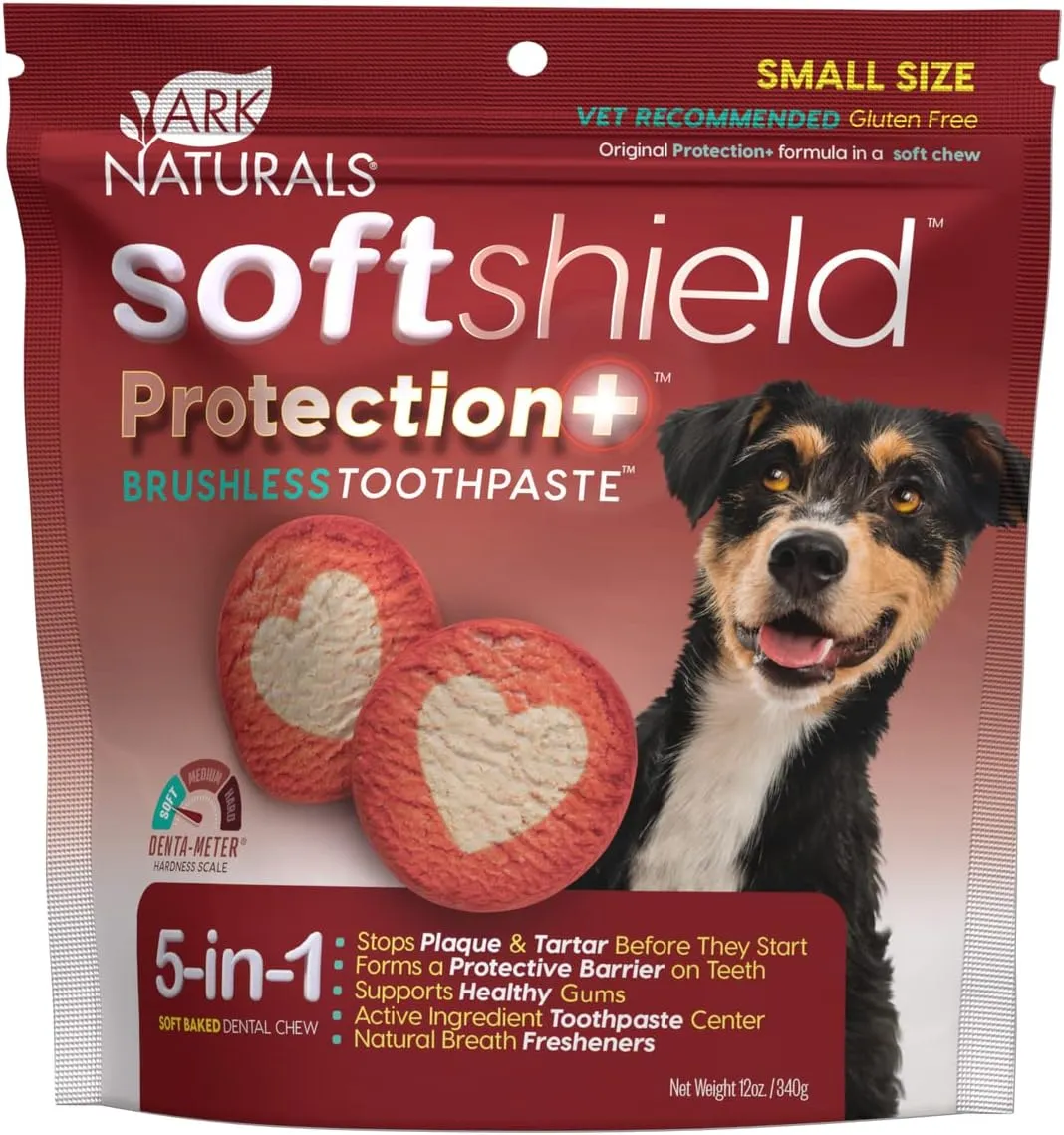 ARK NATURALS Soft Shield Brushless Toothpaste  Small Breeds, 12oz Bag  Soft-Baked Dog Dental Chew with Toothpaste Center  Prevent Plaque & Tartar and Freshen Breath with Dental Chews for Dogs
