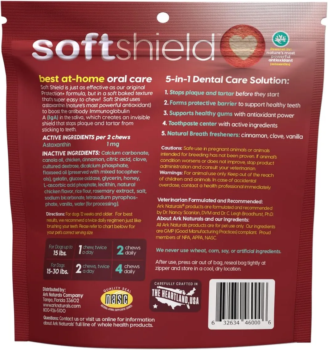 ARK NATURALS Soft Shield Brushless Toothpaste  Small Breeds, 12oz Bag  Soft-Baked Dog Dental Chew with Toothpaste Center  Prevent Plaque & Tartar and Freshen Breath with Dental Chews for Dogs