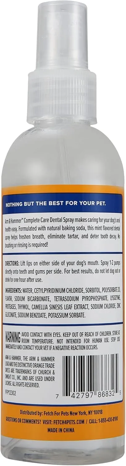 Arm & Hammer Complete Care Dog Dental Spray | Mint Flavor Dog Dental Spray for Easy Brushless Cleaning | Baking Soda Enhanced Formula for Fresh Breath and Tartar Control, 6 Fl Oz - 2 Pack