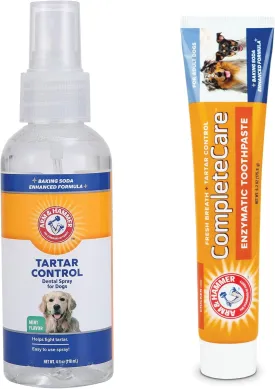 Arm & Hammer Dental Care Bundle for Dogs | Tartar Control Mint Dental Spray (4 oz) & Complete Care Enzymatic Dog Toothpaste (6.2 oz) for Fresh Breath and Clean Teeth
