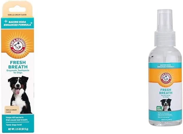 Arm & Hammer Dental Care Combo for Dogs: Enzymatic Toothpaste, Vanilla Ginger, 2.5 Oz & Fresh Breath Dental Spray, Mint Flavor, 4 Fl Oz - Soothes Gums & Reduces Plaque Without Brushing