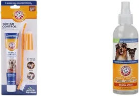 Arm & Hammer Dog Dental Bundle: 3-PieceTartar Control Kit in Beef Flavor (Toothpaste, Toothbrush, Fingerbrush) and Complete Care Dental Spray in Mint Flavor, 6 Fl Oz