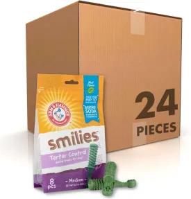 Arm & Hammer for Pets Smilies Dental Chews for Dogs | Dental Chews Fight Bad Dog Breath, Plaque & Tartar Without Brushing | Fresh Mint Flavor, 8 Pieces Dog Dental Treats, 24 Pack