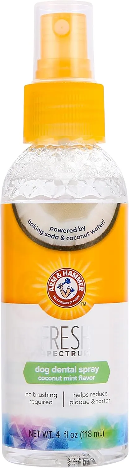 ARM & HAMMER Fresh Spectrum Coconut Mint Dog Dental Spray, 118ml, Best Dental Care for Dogs, Removes Plaque & Tartar, Freshens Breath, Gum & Teeth Cleaning, No Brushing, Easy to Use Pet Oral Hygiene