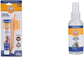 Arm & Hammer Tartar Control Bundle for Dogs: Tartar Control Kit in Beef Flavor (Toothpaste, Toothbrush, Fingerbrush) and Tartar Control Dental Spray, 4 Fl Oz