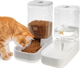 Automatic Cat Feeder, Gravity Food and Water Dispenser Bowl Set for Small Medium Dogs Animals, Pet Feeder Dispenser Storage Food, 3.8L Large Capacity, White & Gray