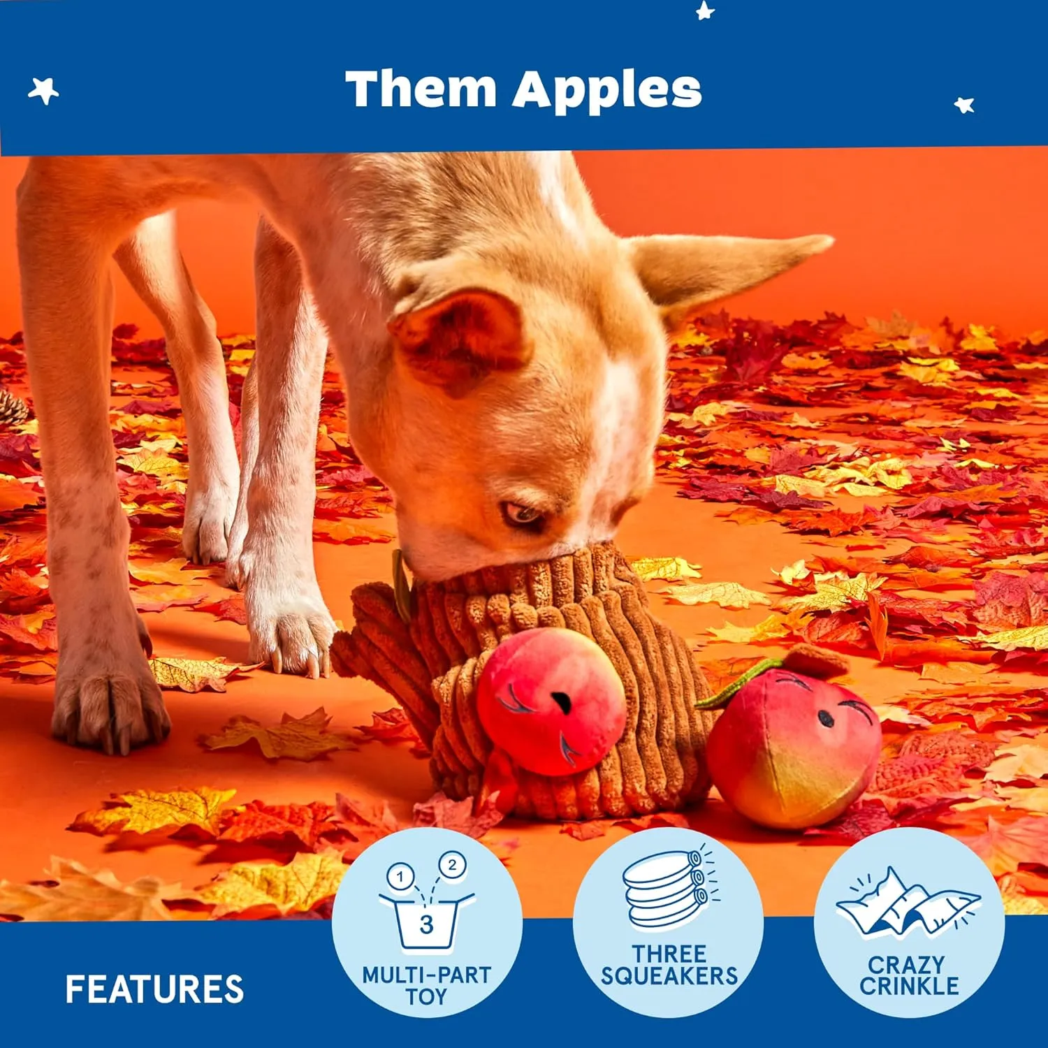 Barkbox Dog Toys  Them Apples 3 in 1 Multi Part Interactive Puzzle Dog Toy with Stimulating Crinkle and Squeakers  Small