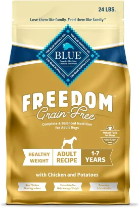 Blue Buffalo Freedom Grain-Free Healthy Weight Dry Dog Food, Complete & Balanced Nutrition for Adult Dogs, Made in the USA With Natural Ingredients, Chicken & Potatoes, 24-lb Bag