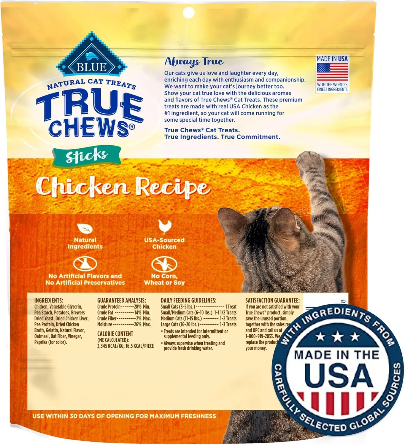 Blue Buffalo True Chews Sticks Natural Cat Treats, Chicken Recipe, Meaty & Savory Treats Made in The USA, 3-oz. Bag