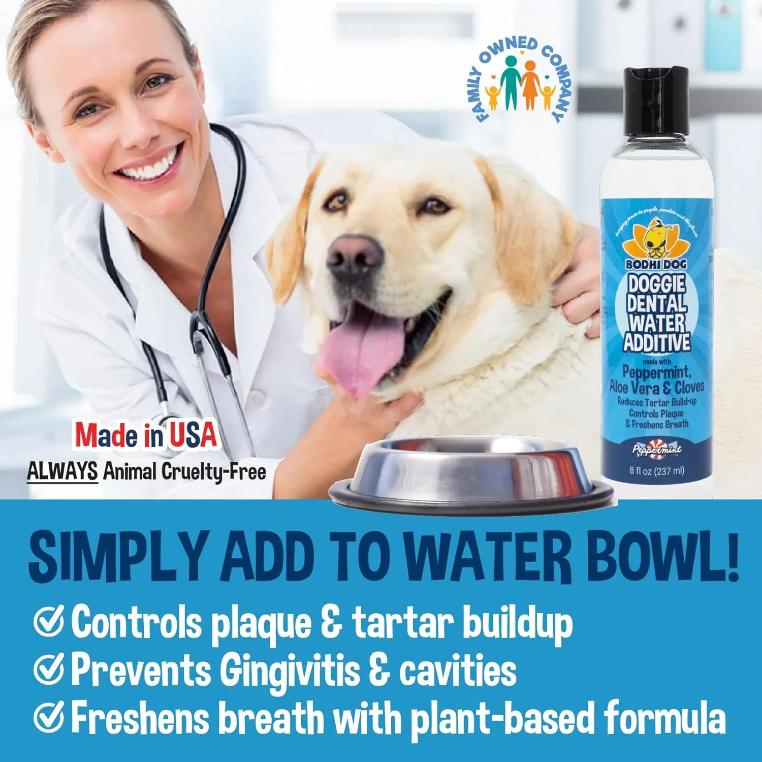Bodhi Dog Peppermint Dental Water Additive for Dogs & Puppies - Freshens Breath, Reduces Tartar, Promotes Healthy Gums - Oral Care for Teeth & Breath - Supports Clean Mouth - Made in USA (8 Fl Oz)