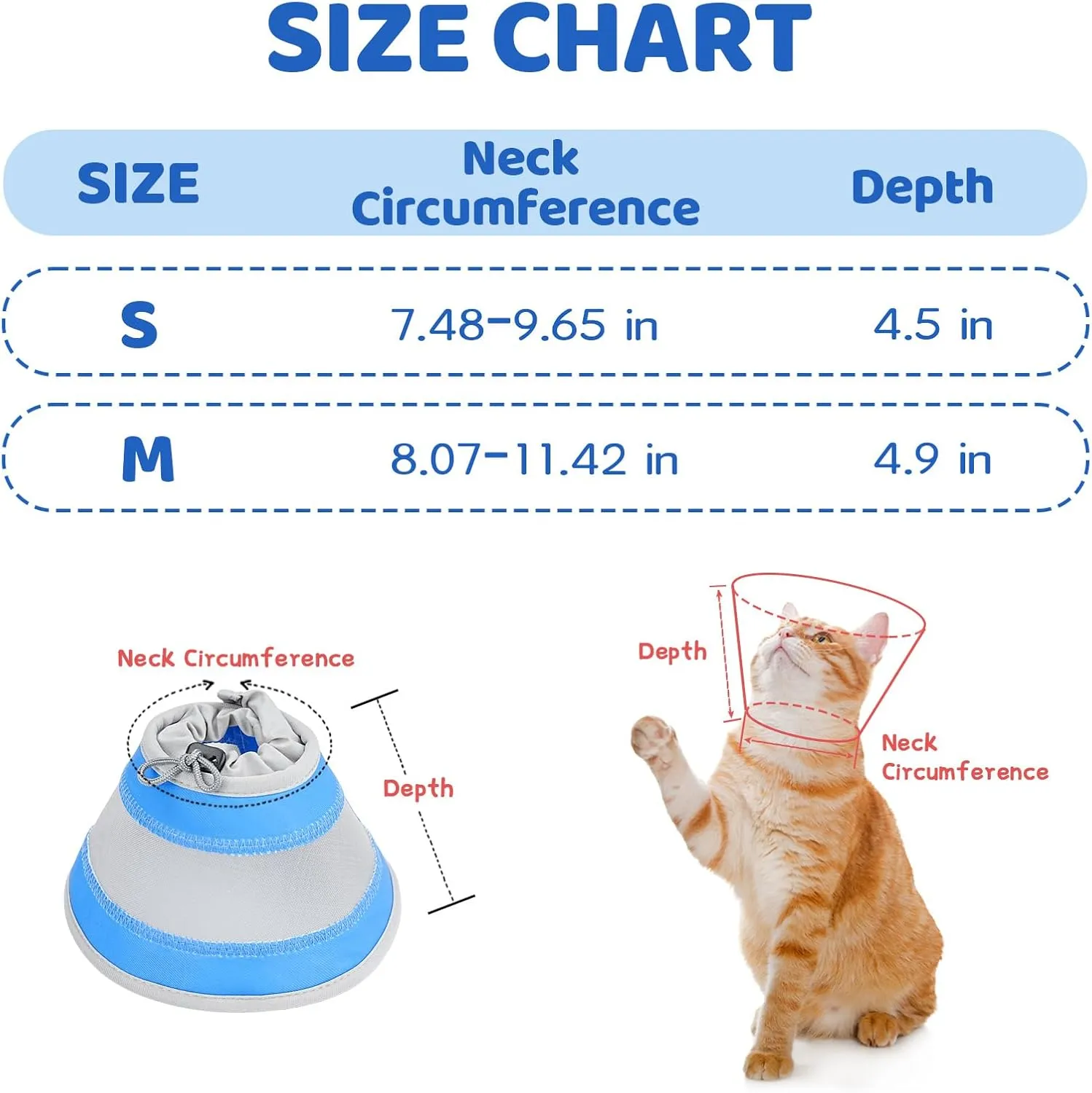 Breathable Air Mesh Cat Cone Collar Soft to Stop Licking, Adjustable, Foldable Lightweight Kitten Cones After Surgery Recovery for Cats & Kittens (Light Blue, S)