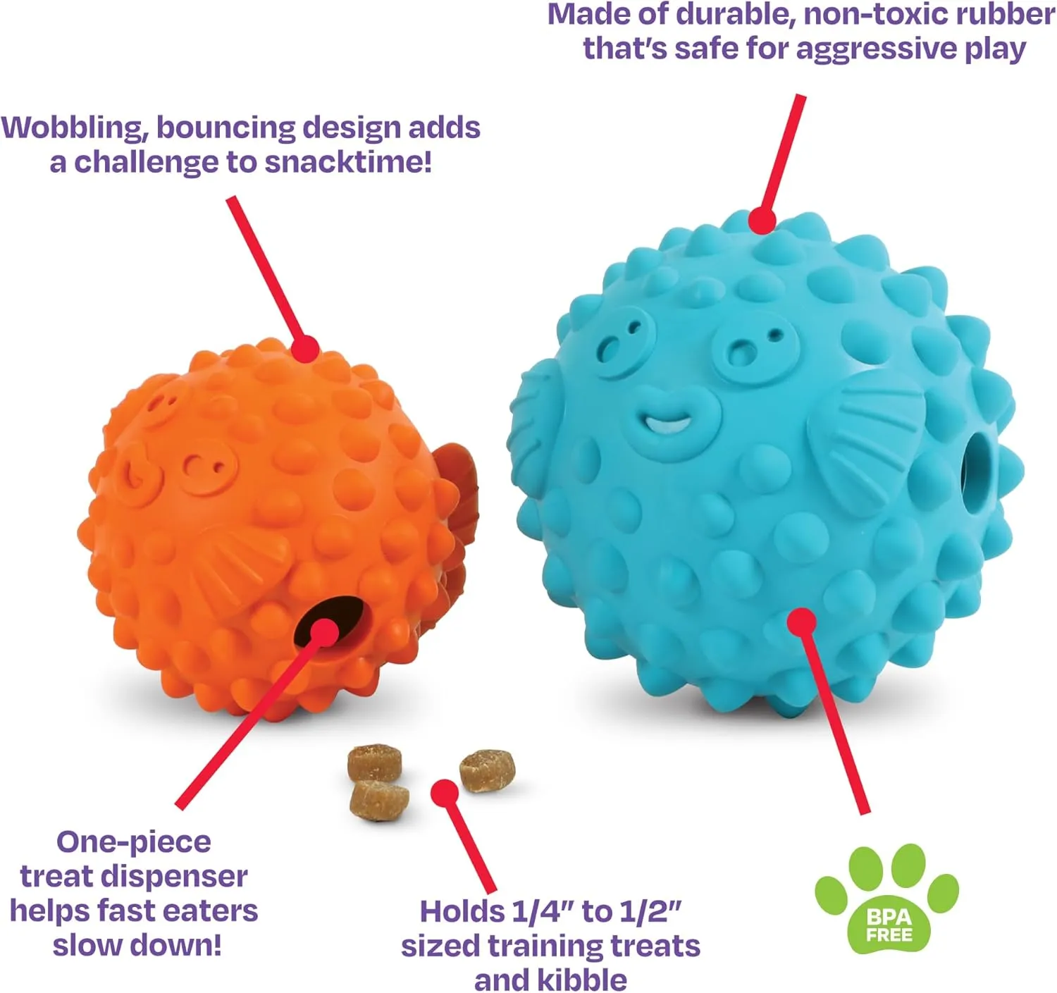 Brightkins Tough & Tumble Treat Dispenser Large Pufferfish - Interactive Dog Puzzle Toy for All Breeds, Rubber Dog Toys for Aggressive Play, Dog Stocking Stuffers