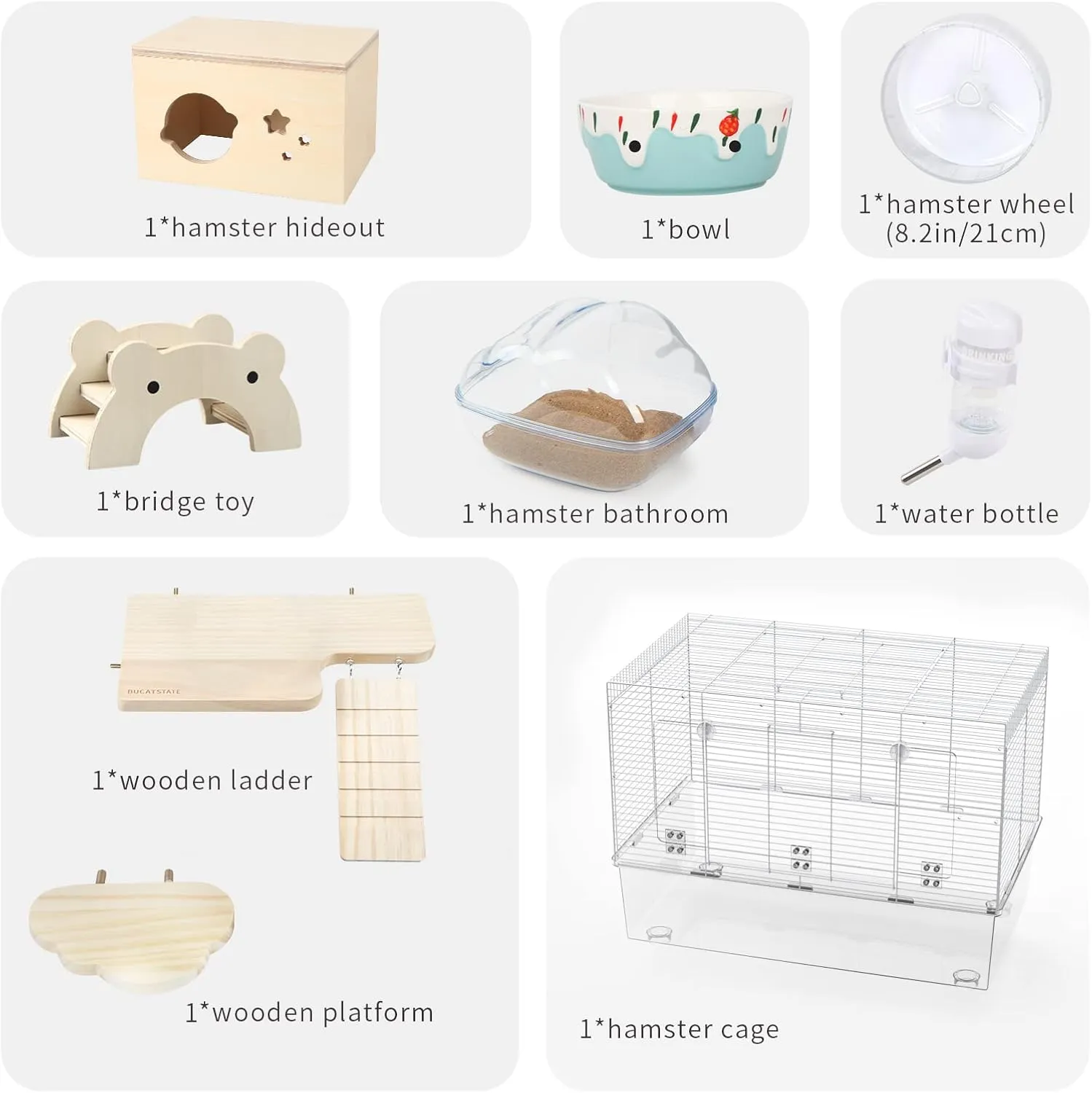 BUCATSTATE Hamster Cage 3-Level with Accessories, Includes Free Exercise Wheel, Water Bottle, Food Bowl & Hamster Hideout, Large Hamster Cage for Dwarf Hamster, Mice, Degus (24.4" L*13.7 "W*16.9" H)