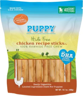 Canine Naturals Puppy Chicken and Rice Chew - Rawhide Free Puppy Treats - Made with USA Chicken - All-Natural & Easily Digestible - 40 Pack of 5-Inch Sticks for Puppies