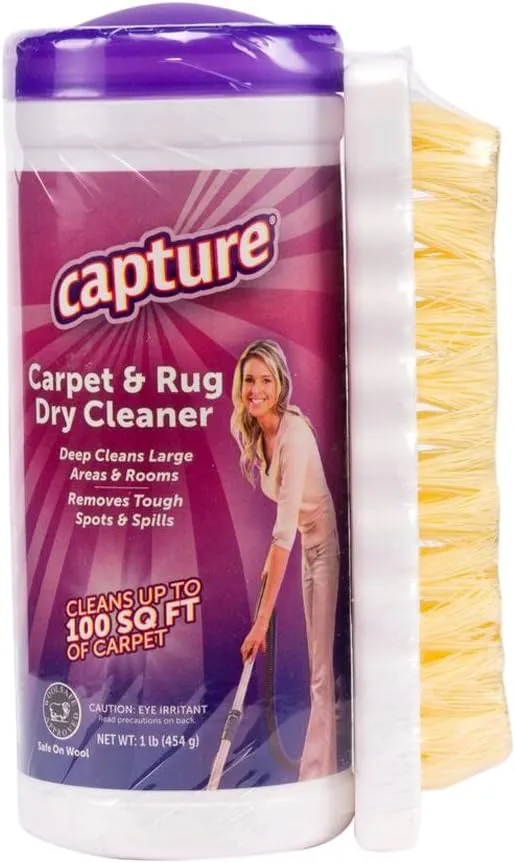 Capture Carpet & Rug Dry Cleaner w/Brush - Dogs & Cats Pet, Home, Car, Carpet Cleaner Powder - Strength Odor Eliminator, Stains Spot Remover, Non Liquid & No Harsh Chemical (1 lb)