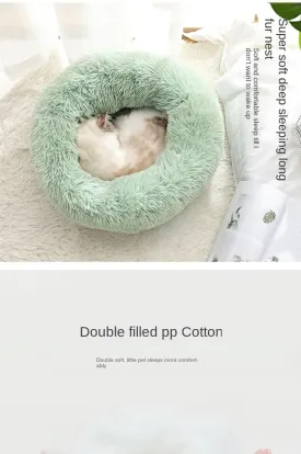 Cat Beds for Indoor Cats, Cat Bed Machine Washable, Fluffy Round Pet Bed Non-Slip, Calming Soft Plush Donut Cuddler Cushion Self Warming for Small Dogs Kittens (40cm,Green)