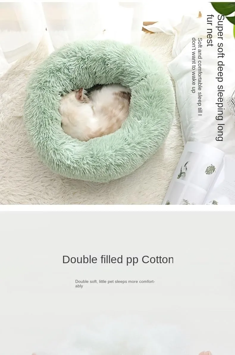 Cat Beds for Indoor Cats, Cat Bed Machine Washable, Fluffy Round Pet Bed Non-Slip, Calming Soft Plush Donut Cuddler Cushion Self Warming for Small Dogs Kittens (40cm,Green)