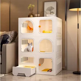 Cat Cage, Indoor Cat Enclosure, Large, White, 3-Tier Cat Tree, 2 Doors, Multi Level, for 1-3 Cats