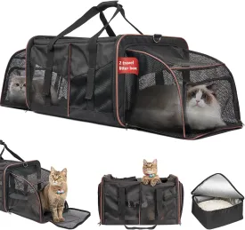 Cat Carrier for 2 Cats - INRLKIT Cat Carrier with Litter Box, Portable 2-in-1 Double Cat Travel Carrier Bag for Traveling, Expandable Dog Carrier for Car, Portable Travel Litter Box for Cats (Black)