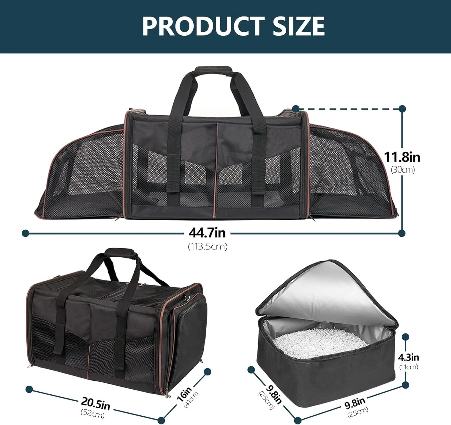 Cat Carrier for 2 Cats - INRLKIT Cat Carrier with Litter Box, Portable 2-in-1 Double Cat Travel Carrier Bag for Traveling, Expandable Dog Carrier for Car, Portable Travel Litter Box for Cats (Black)