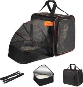 Cat Carrier with Litter Box, Expandable Cat Carrier for Car Travel, Soft Sided Pet Carrier for Cats/Puppies, Black