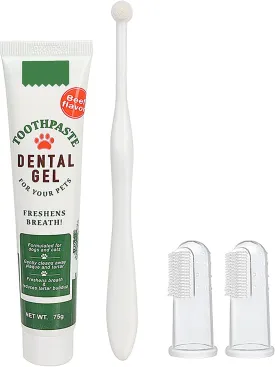 Cat Dog Toothpaste Toothbrush Set Pet Fresh Breath Kit 360 Teeth Cleaning Breath Freshener Beef Flavor Dental Care Kit Soft Silicone Pet Finger Toothbrush for Dogs Puppy Doggy,Reduces Plaque