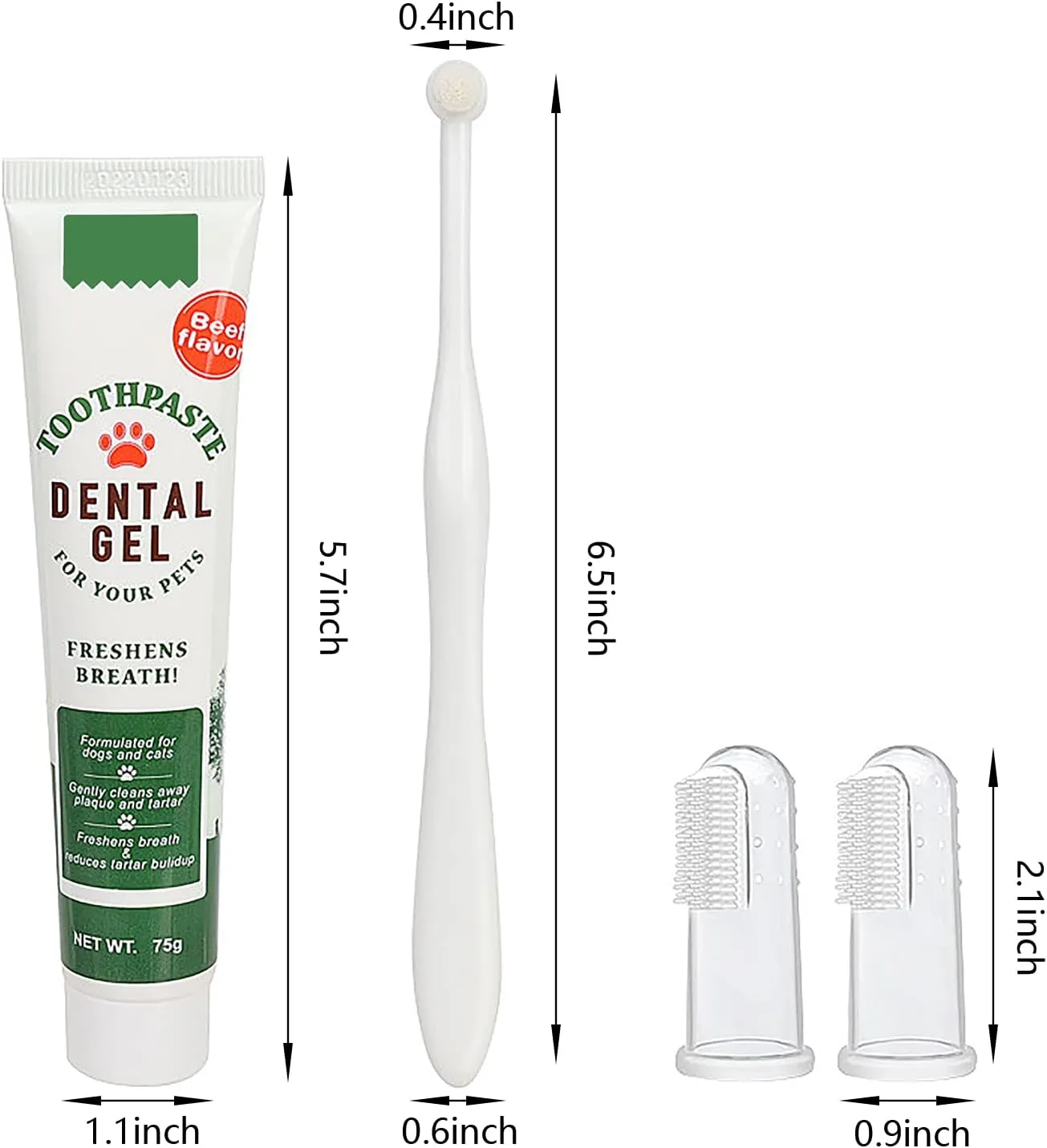 Cat Dog Toothpaste Toothbrush Set Pet Fresh Breath Kit 360 Teeth Cleaning Breath Freshener Beef Flavor Dental Care Kit Soft Silicone Pet Finger Toothbrush for Dogs Puppy Doggy,Reduces Plaque